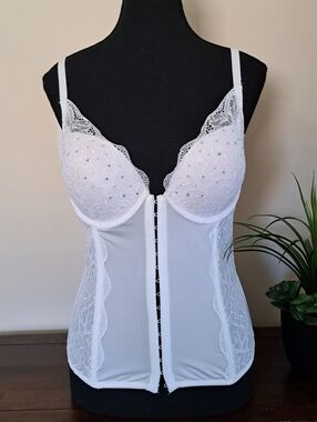 La SENZA White Corset Bra Lace Longline Womens Size Large Lingerie Sexy Feminine
